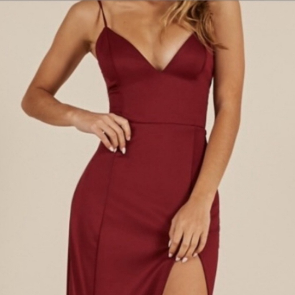 Long burgandy red dress maxi formal gown